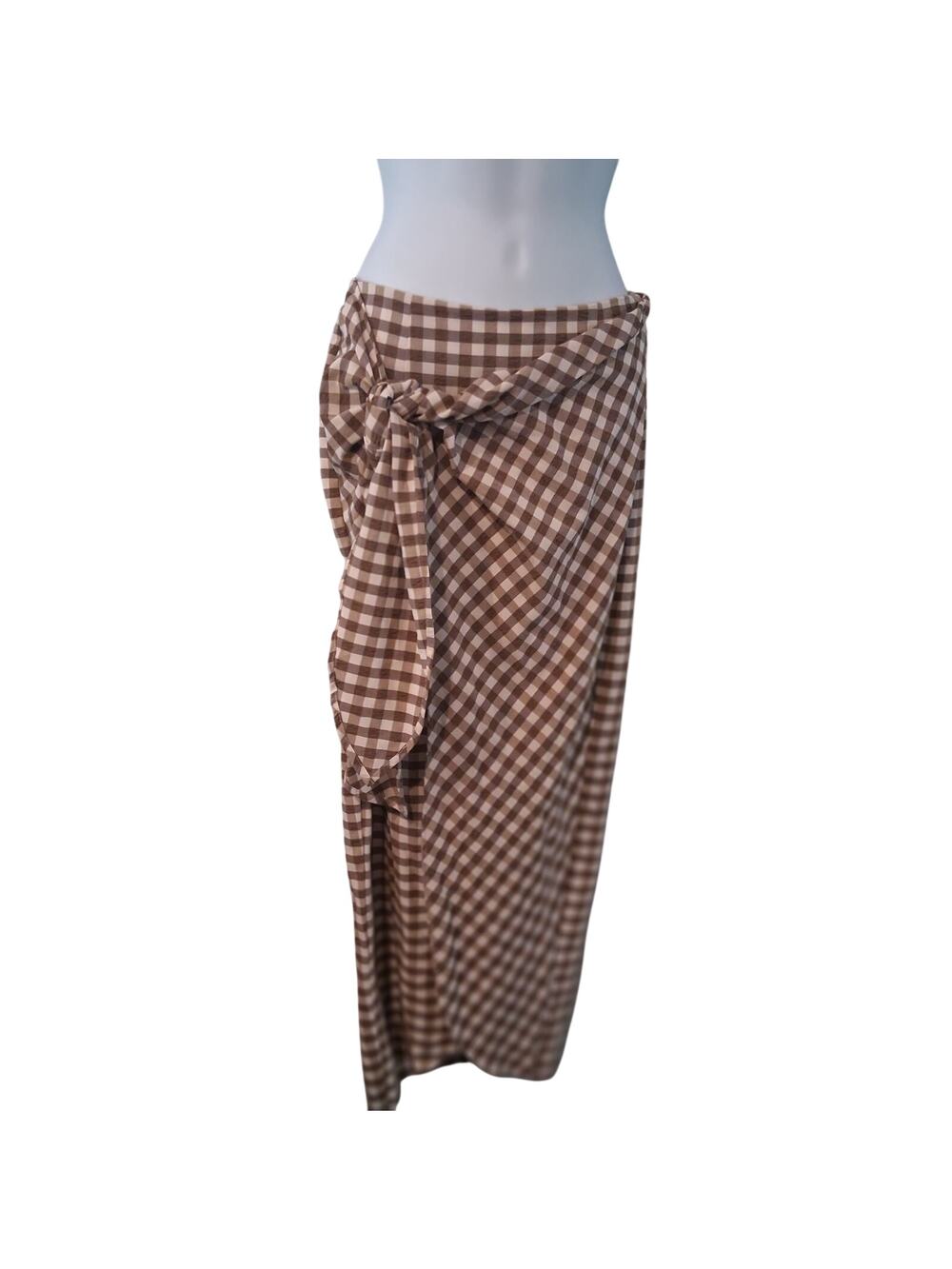 Zara wrap skirt womens XS brown white gingham midi
